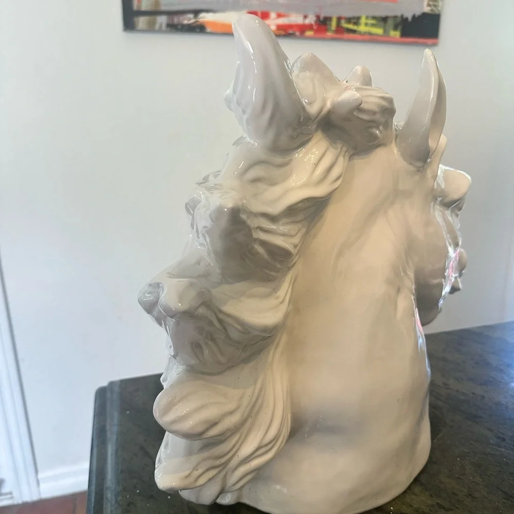 Large scale white neo-classical style ceramic horse bust statue
